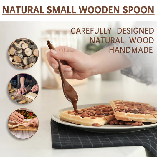 6 PCS Wooden Spoons for Honey, 6.7 Inch Small Wooden Spoons - Perfect for Tea, Coffee & Soup, Little Wooden Serving Table Spoons Set, Bulk Bamboo Teaspoon for Eating with Unique Design